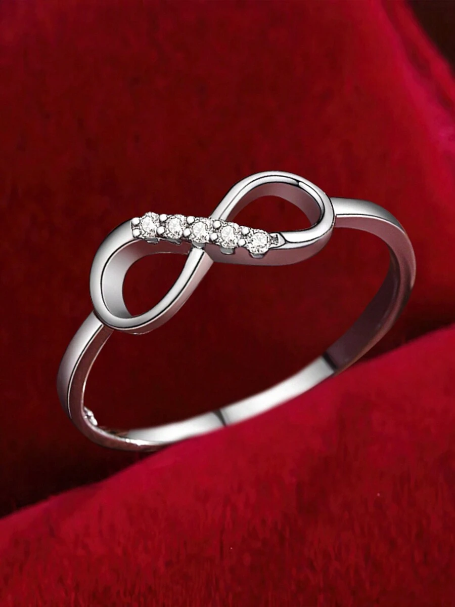 1 chiếc nhẫn đính hôn thanh lịch bằng bạc Sterling 925 thiết kế Zirconia vô cực dành cho phụ nữ, trang sức cao cấp tối giản, có nhiều kích cỡ - biểu tượng vô cực - Xem 1