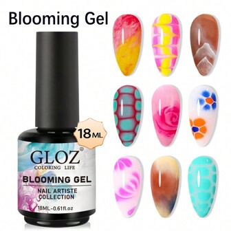 GLOZ 18ML 指甲开花凝胶透明 UV LED 开花凝胶抛光剂，可扩散效果大理石天然石水彩花卉印花可浸泡指甲凝胶 DIY 美甲设计女士美甲礼物