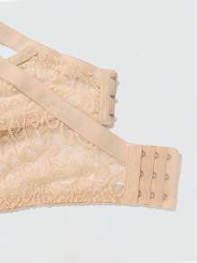 Große Größen Damen Beige BH, ultradünne Tasse sexy Spitzen Dessous, gerafft, läuterndes Verlangen, durchsichtig, Unterbügel-BH