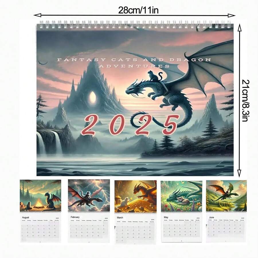 2025 年日历 黑暗女神农历“战士女神日历”女神日历 - 非常适合家庭和办公室 - Cat Dragon Rider Calendar - 查看 1