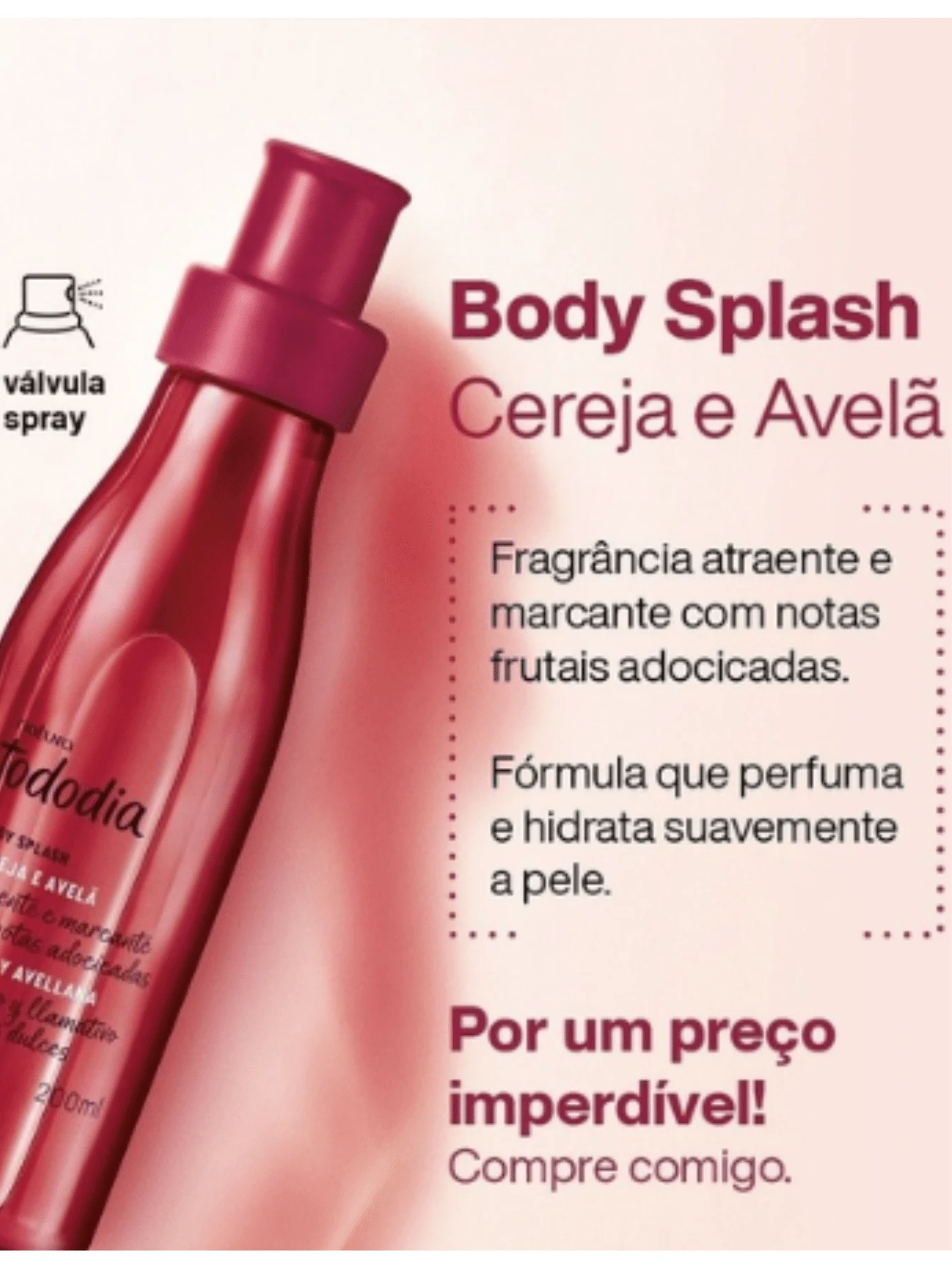 Kit Cereja e Avelã Hidratante 400ml + Body Splash 200ml Tododia Natura ...