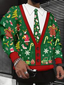 Men's Christmas Graphic Drop Shoulder Crew Neck Sweatshirt - Multicolor - View 1