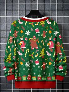 Men's Christmas Graphic Drop Shoulder Crew Neck Sweatshirt - Multicolor - View 3
