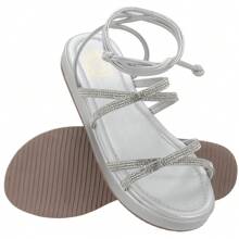 Women's Flatform Strappy Sandals With Shiny Lace-Up Fashion - Bạc - Xem 3