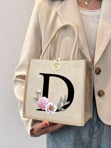 1 chiếc túi tote vải lanh in hoa và chữ, túi xách tay tối giản dung tích lớn, túi đựng đồ tiện dụng, túi mua sắm đa năng, túi quà tặng cá nhân hóa, phù hợp cho đám cưới, sinh nhật, đi biển, kỳ nghỉ và các dịp khác, món quà hoàn hảo cho phụ nữ, giáo viên, bạn bè, phù dâu, sinh viên và mùa tựu trường, cũng là món quà Giáng sinh và Ngày Nhà giáo tuyệt vời nhất. - Màu Khaki - Xem 12