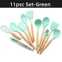 Dụng cụ nhà bếp bằng silicon, thiết kế tối giản, tay cầm bằng gỗ sồi, dụng cụ nấu ăn nhà bếp - Một kích thước phù hợp với tất cả - Xem 7