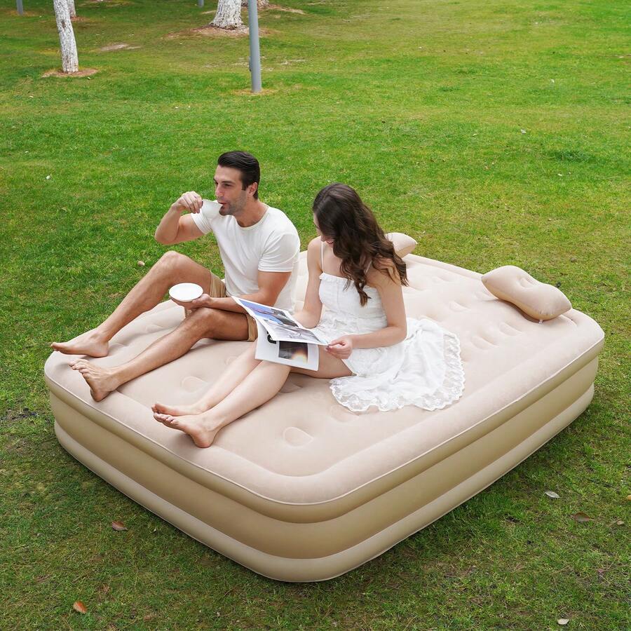 Air Mattress Inflatable Air Bed Flocked Surface Travel Bed Sleeping Pad
