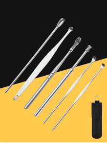 6 pezzi Set di pulizia per orecchie in acciaio inossidabile, Strumenti per la rimozione del cerume per adulti, Set di pulizia per le orecchie per la rimozione del cerume