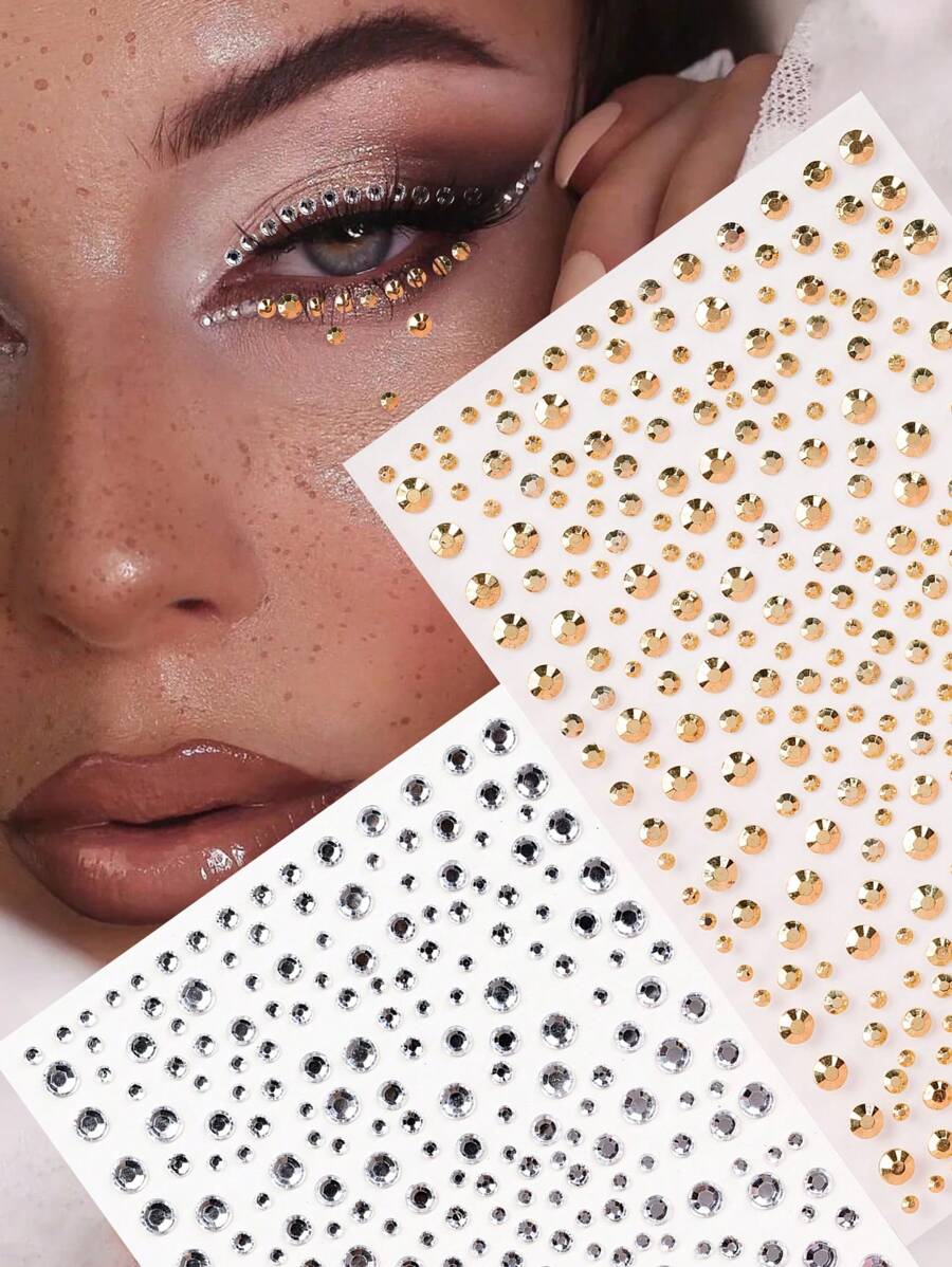 2 miếng dán mặt pha lê giả 3D hình ngôi sao nổi màu trắng bạc nhiều chấm, quà tặng cho phụ nữ, thích hợp để trang trí tóc, mắt, mặt và cơ thể, lễ hội âm nhạc, tiệc tùng, trang phục - Nhiều màu - Xem 1