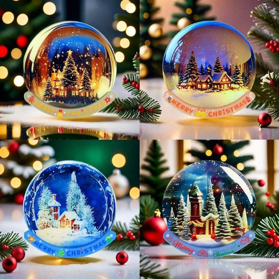 1set Christmas Rocking Ornament DIY Kit, Acrylic Miniature Christmas Cottage Decor For Tabletop, Snow Scene House Decoration, Suitable For Home Decor, Holiday Gift - Blue - View 1