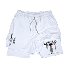 Men's Dry Fit 2 In 1 Compression Shorts Toji Behind The Sorcerer Killer Anime Gym - White - View 1