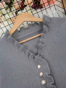 Plus Size Women V-Neck Casual & Stylish Knitted Sweater, For Winter - Grey - View 6