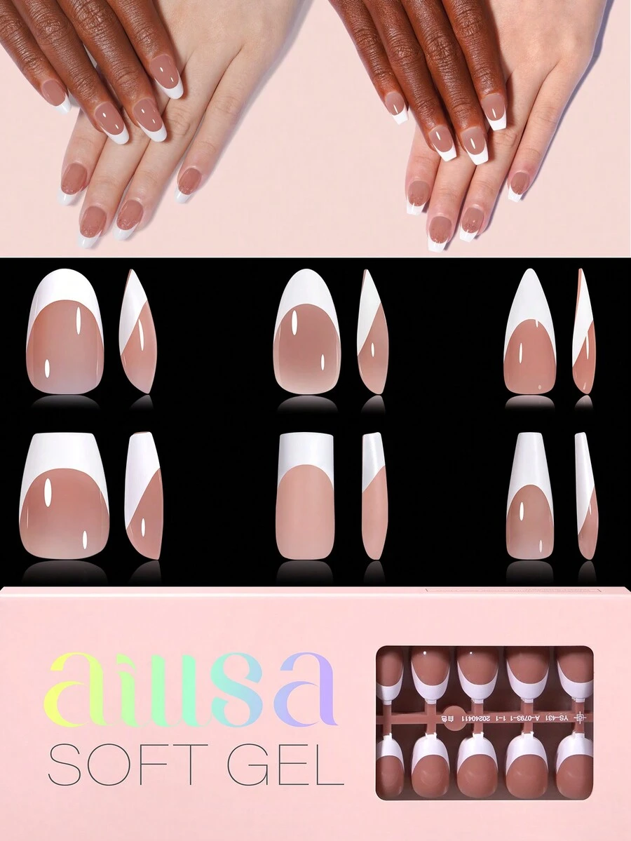 120 件短杏仁色/超短棺材色/长棺材色/长细高跟色/短方形法式指甲片，15 种尺寸深裸粉色法式亚克力假指甲，适用于美甲 DIY 和美甲沙龙按压指甲用品 - 藕粉色 - 查看 1