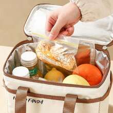 WORTHBUY 1 件可爱卡通熊图案保温午餐盒袋,便携式大容量隔热午餐袋,带铝箔内层,防水防尘食品容器储物袋,可重复使用的无纺布冷藏袋野餐袋,适合学生和成人在厨房、学校、办公室、露营、野餐、旅行、上学时使用 - 彩色 - 查看 9