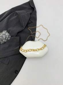 Fashion Patent Leather Lip-Shaped Chain Crossbody Bag, Versatile Handbag, Party And Evening Purse, Makeup Bag - White - View 8