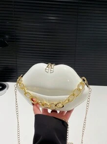 Fashion Patent Leather Lip-Shaped Chain Crossbody Bag, Versatile Handbag, Party And Evening Purse, Makeup Bag - White - View 7