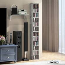 HOMCOM 204 CD Media Display Shelf Unit Set Of 2 Blu-Ray Tower Rack W/ Adjustable Shelves Bookcase Storage Organiser - Light Grey - View 3
