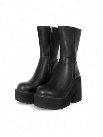 FWomen's Punk Gothic Thick Soled High-Heeled Motorcycle Boots With Side Zipper Fashionable Ankle Boots