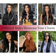 夹式接发，真人发，每套8片，带18个夹子，双层缝制，自然黑色，Remy真人发接发，女士夹式接发，巴西真人发接发，自然黑色