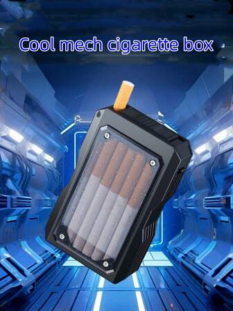 1pc Cool Iron Armor Cigarette Case With Transparent Shell, Visible Design, Sliding Cover Cigarette Box, Men Gift ,Smoking Accessories
