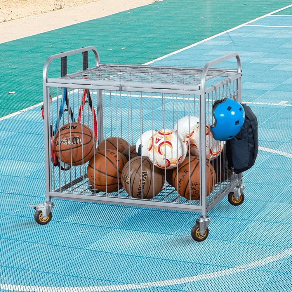 Large Capacity Metal Rolling Multi Sports Ball Cage Storage Hopper, Gym