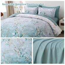 Comforter Set Queen King Size, 7 Pieces Aqua Botanical Bed In A Bag Golden Leaves Gradient Bedding Set Soft Microfiber (1 Comforter,2 Pillowcase,2 Pillow Shams,1 Flat Sheet,1 Fitted Sheet) Room Decor Bedroom Decor Mothers Day Gift Wedding Decoration. - Nước - Xem 4