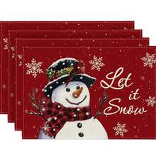 1/4/8 miếng lót đĩa chủ đề Giáng sinh có thể tái sử dụng, miếng lót bàn ăn bằng vải lanh có thể giặt được, đồ trang trí bàn ăn nhà bếp tại nhà, bảo vệ bề mặt bàn, thích hợp cho các buổi tụ họp gia đình và bạn bè - Nhiều màu - Xem 13