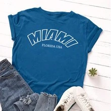 Camiseta T-Shirt Feminina Miami Florida Usa Algodão Camisa Blusa