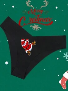 Quần lót dây họa tiết Giáng sinh thoải mái liền mạch cho nữ - màu đen - Xem 3