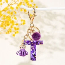 1 móc khóa chữ cái đầu màu tím, quả bóng lông nhỏ có tua rua, móc khóa chữ cái bằng nhựa cho túi xách và ba lô của phụ nữ - Quà tặng phụ kiện thời trang - Nhiều màu - Xem 13
