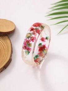 1 Pc Fashionable & Fresh Dried Flower Wide Resin Bracelet, Elegant Summer Holiday Style For Women