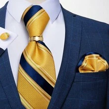 Cà vạt nam sọc đen vàng cà vạt khăn tay vuông bộ tiệc cưới - Nhiều màu - Xem 18