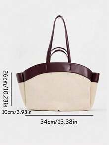 Túi Tote Canvas Thời Trang Mới 2024 Cho Nữ, Chắp Vá, Sức Chứa Lớn, Túi Đi Làm Và Mua Sắm, Quai Đeo Trên & Vai - Màu Đỏ Sâu - Xem 2