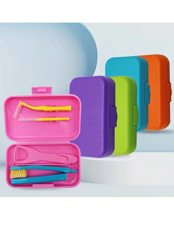 Escova de dentes portátil com escova de dentes e raspador de língua - Kit de higiene bucal para viagem com escova de dentes e fio dental e raspador de língua, ideal para viagens e viagens de negócios, decoração de banheiro e verão, volta às aulas