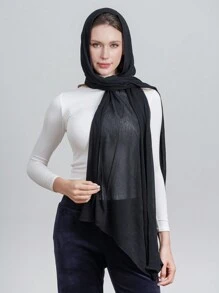 1 件女式纯色简约卷边褶皱围巾头巾，柔软透气头巾披肩，休闲日常使用面纱衣服