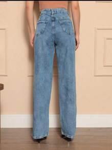 Women's Wide Leg High Waisted Jeans With Butt Lifting Pant - 水鴨藍 - 查看 2