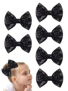 6 chiếc nơ kim sa lấp lánh màu đỏ cho bé gái kèm kẹp, nơ cài tóc lấp lánh cổ vũ cỡ lớn cho bé gái, phụ kiện tóc cho đội cổ vũ, bé gái tuổi teen, thể thao đại học, tiệc Giáng sinh - Đỏ - Xem 5