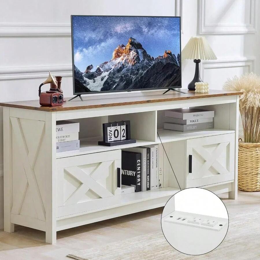 TV Console, Entertainment Center With Power Outlets For TVs Up To 65