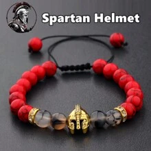Brazalete de casco de hombre, brazalete espartano, brazalete de gladiador, brazalete de guerrero de piedra natural ajustable macramé