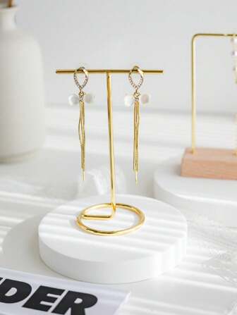 1pc Metal Frame Round Jewelry Display Stand For Rings, Earrings And Accessories, Countertop Storage Organizer For Live Streaming And Photoshoots Back To School