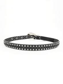 1 chiếc thắt lưng đính đinh tán hình đầu lâu dành cho nữ, phụ kiện trang trí cổ điển đa năng cho váy, áo sơ mi, váy và quần thường ngày, thiết kế tối giản - Loại khóa chốt - Xem 6