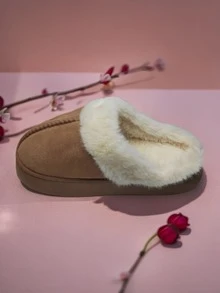 Dép đi trong nhà ấm áp mềm mại mới, đế dày chống trượt, không quai sau, màu trơn, lót êm - Cà phê nâu - Xem 5