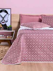 3-Piece King/Queen/Double/Single Bedspread In 200 Thread Count Percale Fabric And Quilted - Petit Poá - Rosa Oxidada - Ver 4