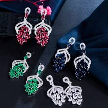 SEQUITO 2只精美红色立方氧化锆水晶镂空葡萄造型耳环，时尚镀银吊坠优雅饰品，适合作为女性和女孩的生日礼物 - 3.5cm - 查看 13