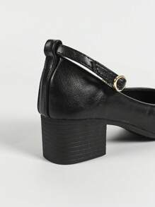 New Fashion Mary Jane Single Strap Square Toe Women High Heel Pumps - Black - View 7