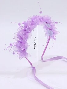 1pc Purple Pearl Mesh Flower Headband, Pearl Decor Hair Hoop, Suitable For Weddings, Birthday Parties, Important Occasions, Tassel Hair Accessory, Teens - Purple - View 6