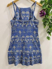 Women's Floral Dress - 藍白色 - 查看 2
