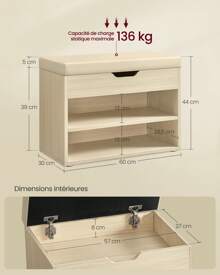 VASAGLE Shoe Changing Stool - Beige - View 4