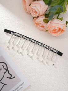 1 件时尚、甜美微镶嵌方晶锆石水钻优雅黑色弹性性感新娘大腿吊袜带，可调节新娘腿链 - 黑色 - 查看 5