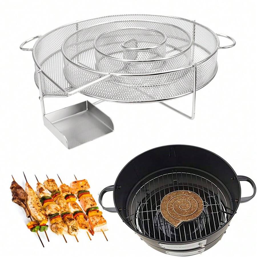 Máy hun khói cá hồi thịt xông khói cá Mini Apple Wood Smoker Wood Dust Hot New Steel Barbecue Grill Máy tạo khói lạnh Chip Smoking Box - Bạc - Xem 1
